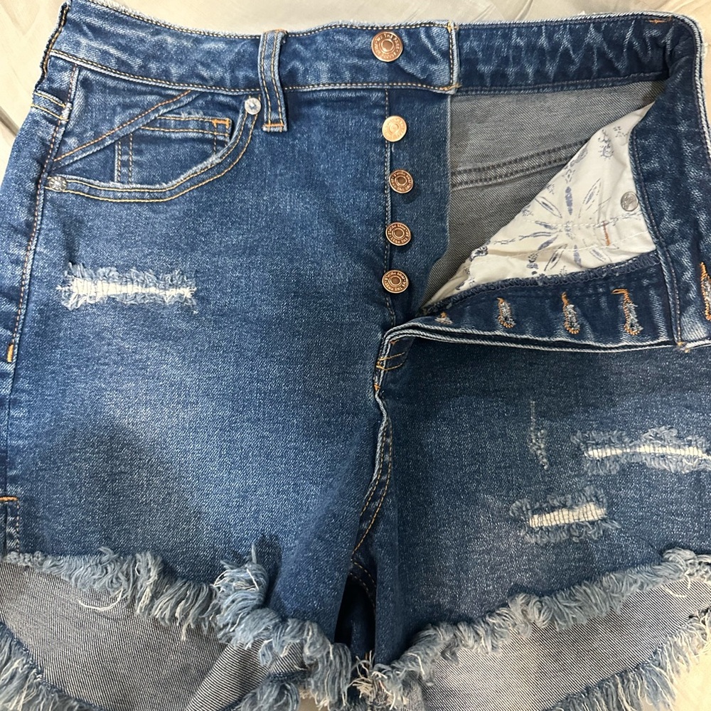 Free People Blue Distressed Jean Shorts